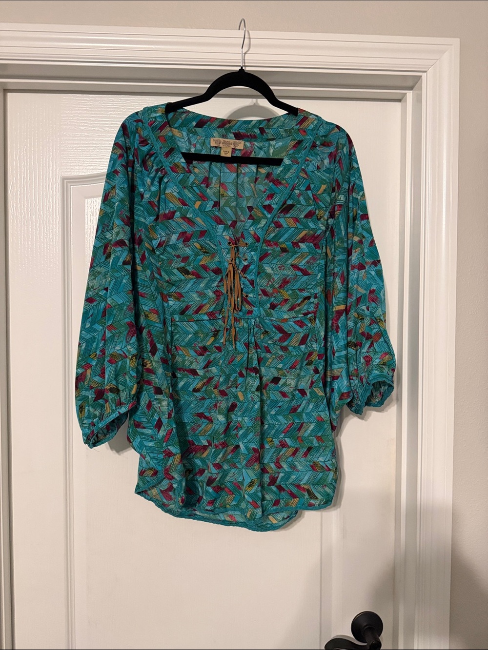 Vintage America Teal Printed Tie-Front Tunic